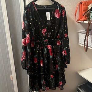Torrid Black Dress with Pink Floral Design